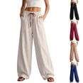 thumbnail image 1 of YYDGH Women's Baggy Wide Leg Pants Cotton Linen Drawstring Elastic Waist Pants with Pockets Loose Casual Plus Size Solid Color Trousers, 1 of 9