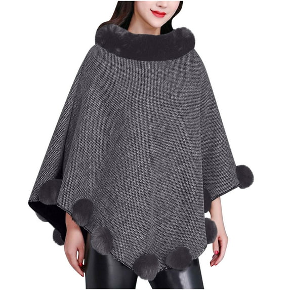 YYDGH Women's Batwing Sleeve Cardigan Shawl Faux Fur Trim Cloak Poncho Sweater Cape Oversized Winter Cape