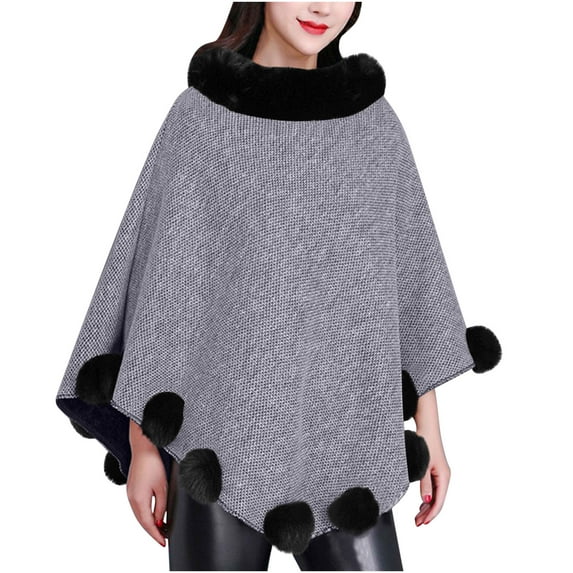YYDGH Women's Batwing Sleeve Cardigan Shawl Faux Fur Trim Cloak Poncho Sweater Cape Oversized Winter Cape