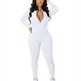 thumbnail image 1 of YYDGH Women's Bodycon Jumpsuits Sexy Mock NeckZipper Long Sleeve Ribbed One Piece Pants Solid Color Rompers White S, 1 of 5