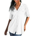 YYDGH Women's Button Down Short Sleeve Shirts V Neck Lace Crochet