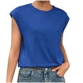 thumbnail image 1 of YYDGH Women's Cap Sleeve Tank Top Crew Neck T Shirts Loose Fit Basic Summer Casual Workout Tee Tops Blue L, 1 of 6