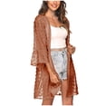thumbnail image 1 of YYDGH Women's Cardigan Swiss Dot Ruffle Sleeve Sheer Mesh Kimono Cardigans Swimsuit Summer Lightweight Open Front Cover Ups Khaki L, 1 of 5