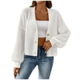 thumbnail image 1 of YYDGH Women's Chunky Knit Sweater Cardigan Long Sleeve Button Down Open Front Cardigans Casual Loose Short Coats Outerwear White L, 1 of 8