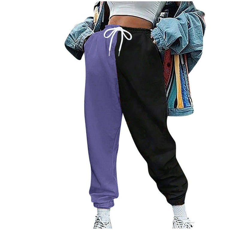 YYDGH Women's Color Block Sweatpants Drawstring Elastic High Waist Joggers  Casual Fall Winter Baggy Trousers with Pockets Purple M