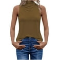 thumbnail image 1 of YYDGH Women's Cowl Neck Tank Top Ruched Draped Sleeveless Vest Summer Solid Color Stretchy Blouse Coffee S, 1 of 7