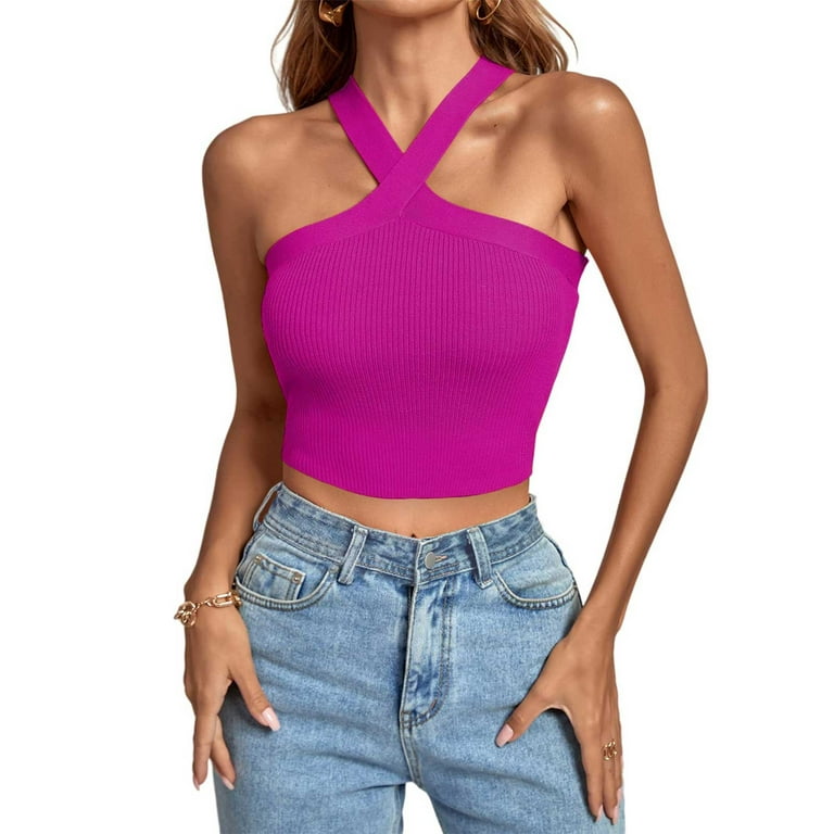 Fitted Halter Rib-Knit Tank Top for Women