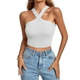 thumbnail image 1 of YYDGH Women's Criss Cross Halter Crop Top Ribbed Knit Fitting Tank Top Solid Color Sleeveless Tee Shirt Summmer Tops White L, 1 of 8