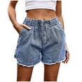 thumbnail image 1 of YYDGH Women's Denim Shorts Elastic High Waisted Stretchy Frayed Hem Jeans Short Blue S, 1 of 8
