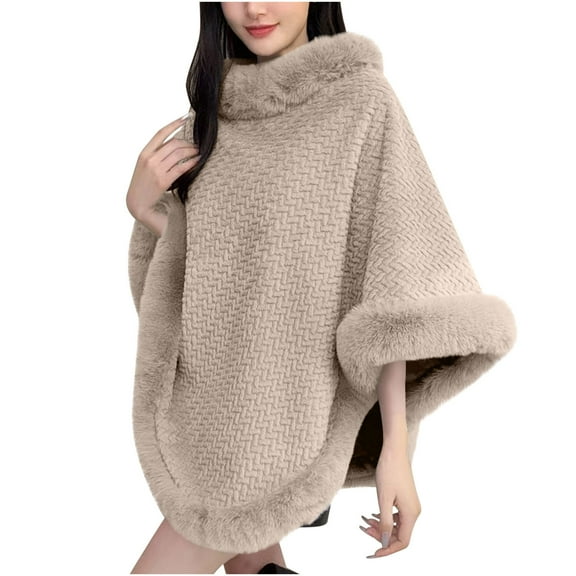 YYDGH Women's Fashion Fuzzy Shawl Faux Fur Collar Trim Warm Wrap Cape Soft Comfort Thermal Shawl Winter Outwear