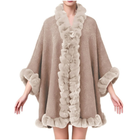 YYDGH Women's Faux Fur Shawl Wrap Winter Cape Poncho with Fur Trim Sleeveless Cardigan Dressy Cloak Coats