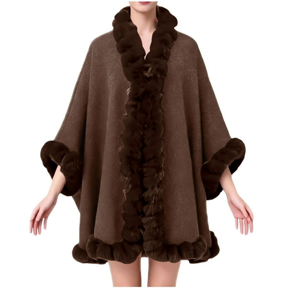YYDGH Women's Faux Fur Shawl Wrap Winter Cape Poncho with Fur Trim Sleeveless Cardigan Dressy Cloak Coats
