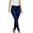 thumbnail image 1 of YYDGH Women's Faux Leather Skinny Pants Button Front High Waisted PU Leather Leggings Pants Dark Blue L, 1 of 5