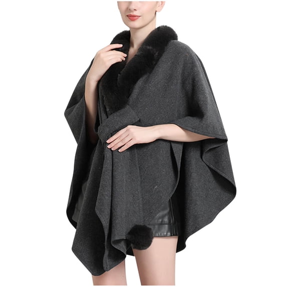 YYDGH Women's Faux Shawl Wrap Stole Open Front Knit Cardigan Cape Poncho Cloak Large Scarf Blanket Coat Dark Gray