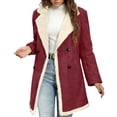 thumbnail image 1 of YYDGH Women's Faux Suede Jacket Notch Lapel Double Breasted Pea Coat Sherpa Fleece Lined Winter Coats Outwear with Pockets, 1 of 9