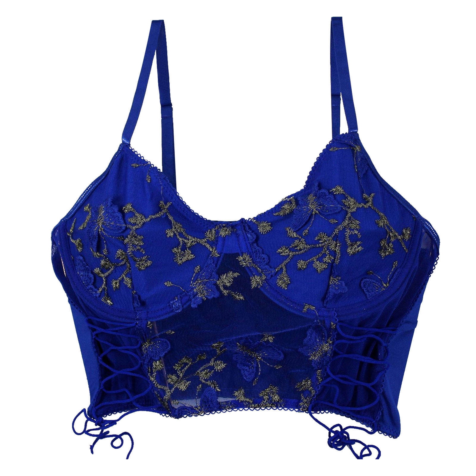 YYDGH Women's Floral Lace Cami Crop Top Spaghetti Strap Sheer Mesh Corset  Bustier Tops Bralette Blue S 