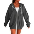thumbnail image 1 of YYDGH Women's Full Zip Up Hoodie Long Sleeve Hooded Sweatshirts Fall Casual Lightweight Jacket Coat with Pockets Dark Gray XL, 1 of 4