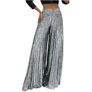 Posijego Womens Sequin Pants Sparkly High Waisted Plus Size Wide