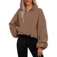 thumbnail image 1 of YYDGH Women's Half Zip Crop Pullover Sweatshirt Fleece Loose Fit Workout Tops with Pockets Drawstring Hem Coffee L, 1 of 5