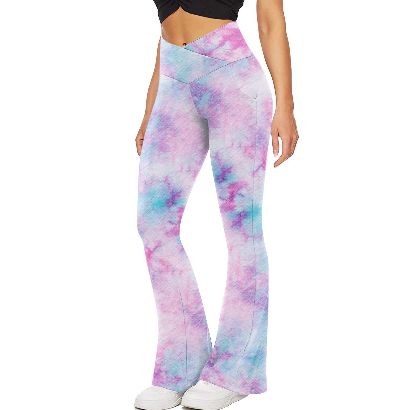 VS PINK crossover flare legging cotton high waist Medium ensign tie dye  BLUE