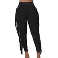 thumbnail image 1 of YYDGH Women's High Waist Fringe Jogger Sweatpants Bodycon Stretch Slim Tassels Side Long Pencil Bottoms Black M, 1 of 7