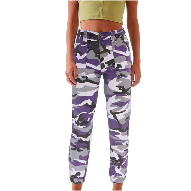 YYDGH Women's High Waist Jogger Jeans Casual Elastic Waist Cargo Sweatpants  Casual Baggy Denim Pants with Pockets Purple 3XL 