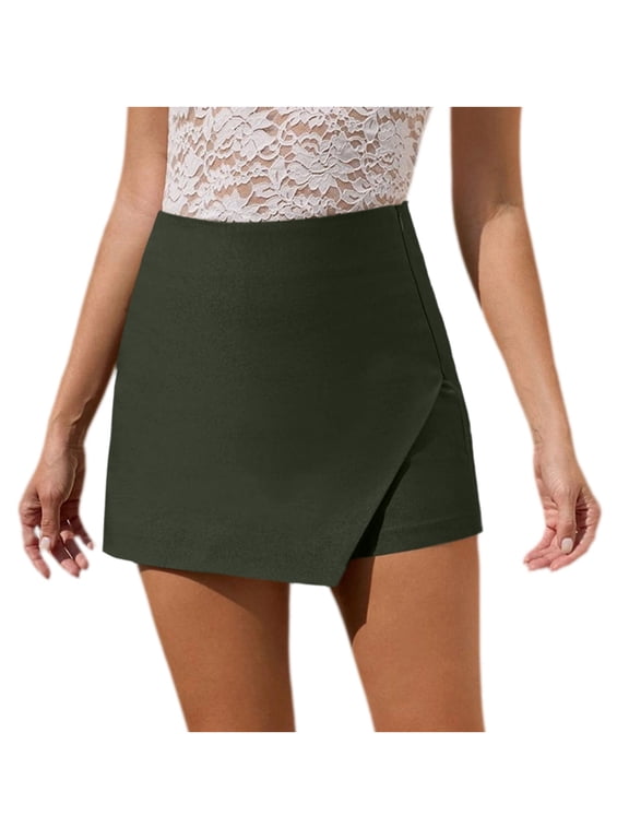 Women's High Waist Skort Asymmetrical Wrap Built In Shorts Casual Mini Skirt Dressy Office Work Shorts Daily Wear