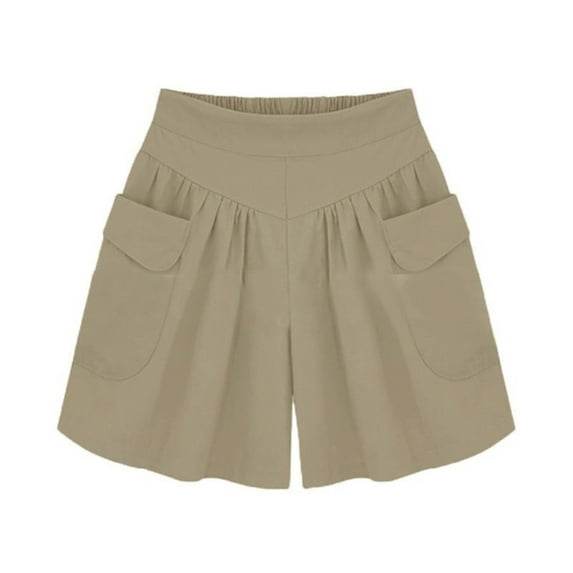 YYDGH Women's High Waist Wide Leg Shorts Solid Color Summer Casual Comfy Ruffle Loose Shorts Pants Khaki XXL