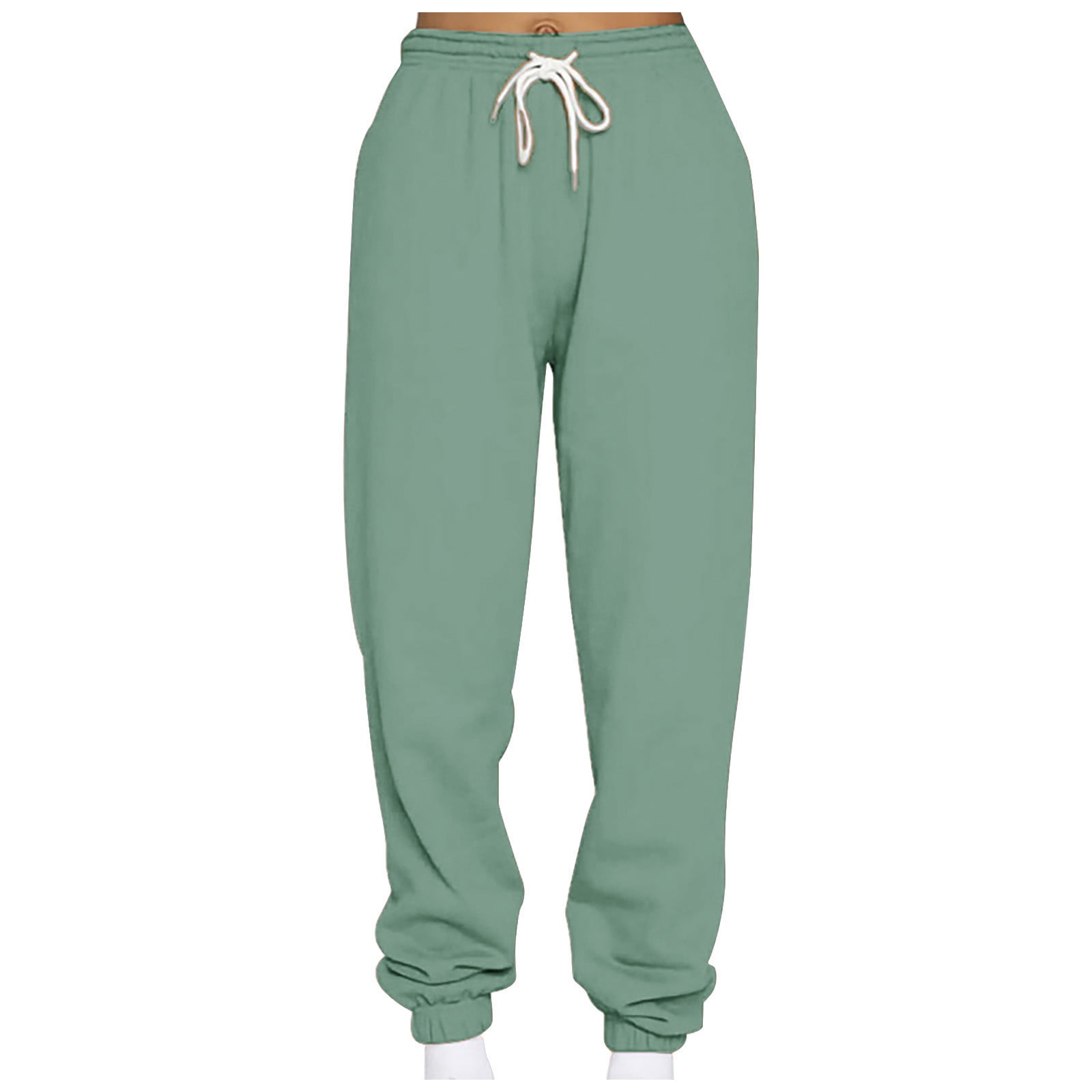 YYDGH Women s High Waisted Sweatpants Baggy Fleece Lined Lounge Pants Comfy Wide Leg Drawstring Joggers with Pockets Light Green XL Walmart