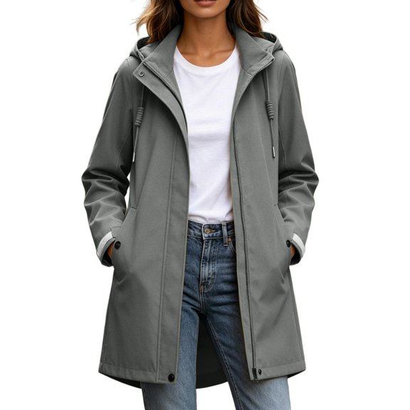 YYDGH Women's Hooded Raincoat Windbreaker Zip Up Casual Outdoor Jacket with Pockets Windproof Outdoor Jackets Fall Winter Casual Work Hiking Camping Riding Clothing
