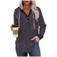 thumbnail image 1 of YYDGH Women's Hoodies Sweatshirts Striped Henley V Neck Button Hooded Pullover Tops Casual Lightweight Drawstring Long Sleeve Shirts Black S, 1 of 5