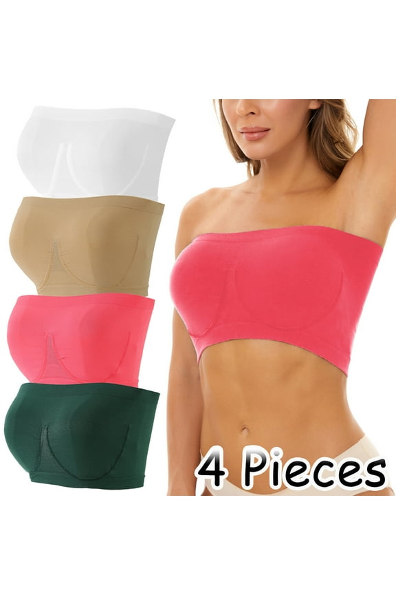 Women's Inbarely Bandeau Bra Strapless Bralette Tube Top Seamless Comfortable Stretchy Non Padded Bras Tops