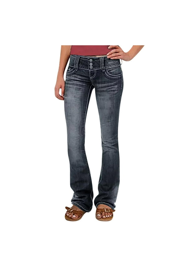 Women's Jeans 90s Vintage Bootcut Jeans High Stretch Mid Rise Straight Leg Jeans Boot Cut Pull On Denim Pants XXL