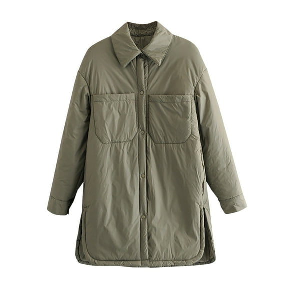 YYDGH Women's Lightweight Puffer Jacket Long Sleeve Full Zip Side Slit Quilted Down Coat Solid Color Winter Outerwear Long Winter Jackets with Pockets