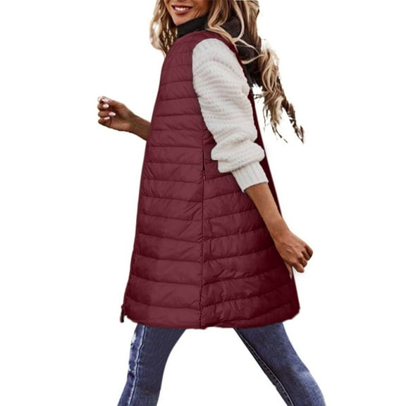 YYDGH Women's Long Puffer Vest V Neck Full Zipper Sleeveless Down Coats Warm Winter Outdoor Lightweight Puffer Quilted Vest Outerwear with Side Zip Up Pockets