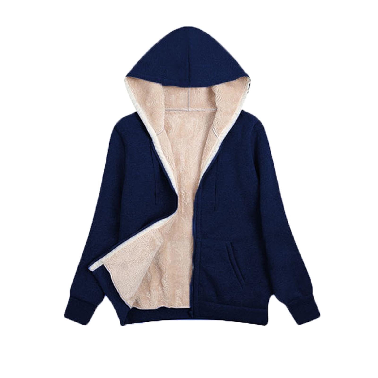 YYDGH Women s Long Sleeve Zip Up Plus Size Hoodies Casual Winter Warm Sherpa Lined Sweatshirt Thick Fleece Jacket Coat with Pockets Blue S Walmart