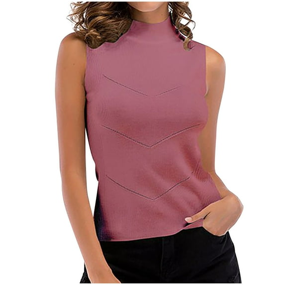 YYDGH Women's Mock Neck Tops Ribbed Knit Sleeveless Tank Tops Basic Slim Fitted Shirts Watermelon Red XL