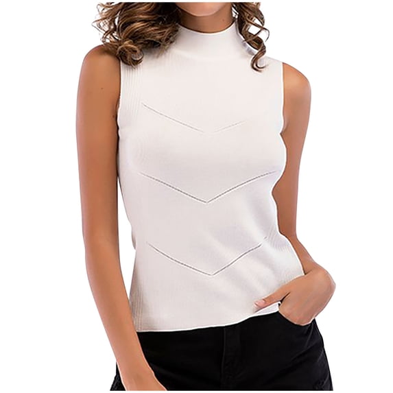 YYDGH Women's Mock Neck Tops Ribbed Knit Sleeveless Tank Tops Basic Slim Fitted Shirts White XXL
