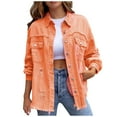 thumbnail image 1 of YYDGH Women's Oversized Frayed Lightweight Denim Jacket Button Down Ripped Distressed Jean Shacket Orange M, 1 of 5