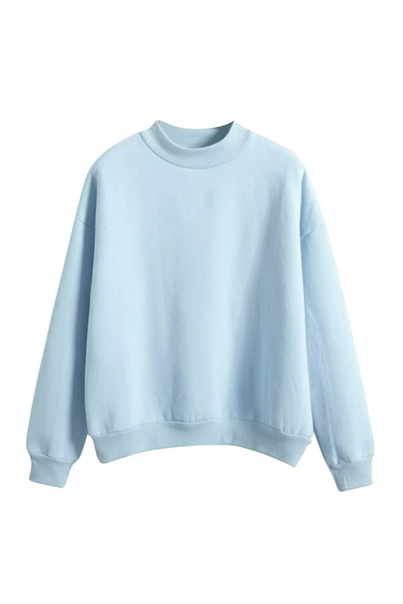 Women's Oversized Turtleneck Sweatshirt Long Sleeve Drop Shoulder Pullover Tops Mock Neck Solid Color Lightweight Hoodies Blue S