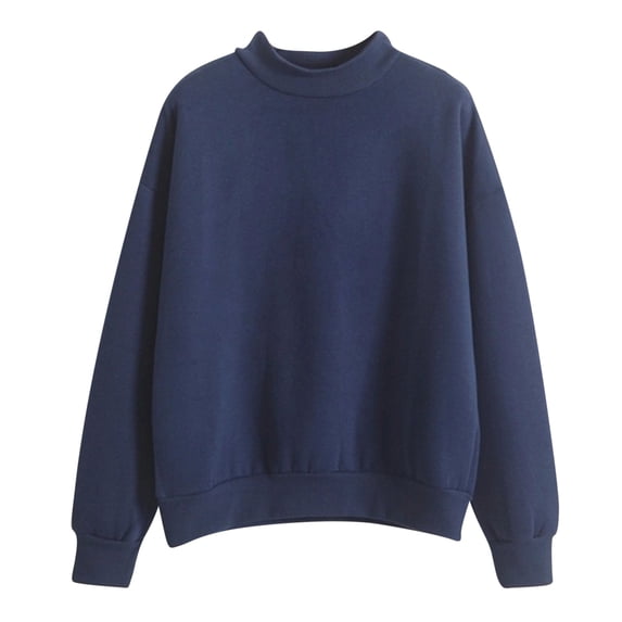 YYDGH Women's Oversized Turtleneck Sweatshirt Long Sleeve Drop Shoulder Pullover Tops Mock Neck Solid Color Lightweight Hoodies Navy Blue S