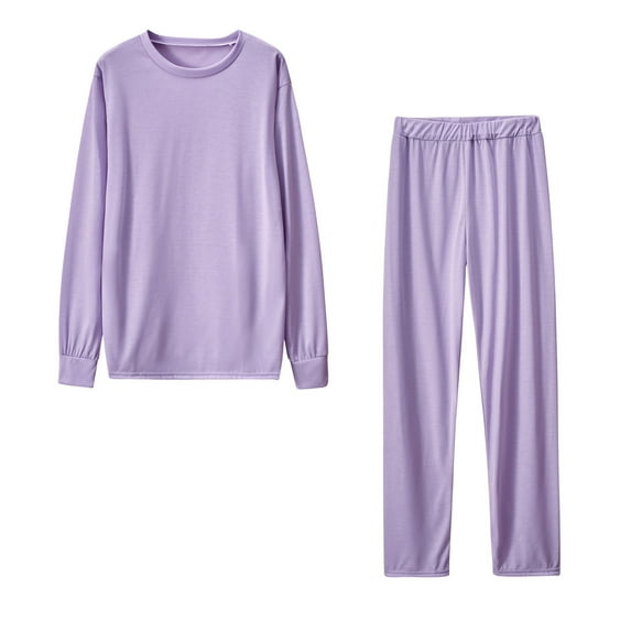 YYDGH Women's Pajama Sets Solid Color Long Sleeve Sweatshirt and Long Pants Soft Sleepwear Pjs Sets with Pockets Purple S