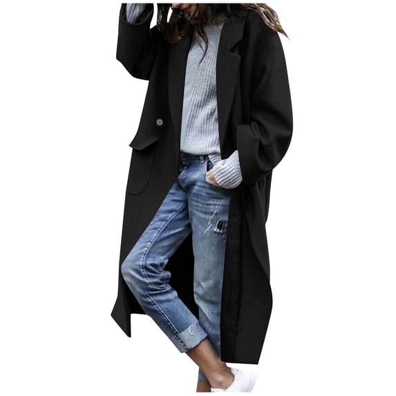 YYDGH Women's Pea Coat Casual Thicken Wool Blend Lapel Double Breasted Long Wool Coat Fashion Winter Jacket with Pockets