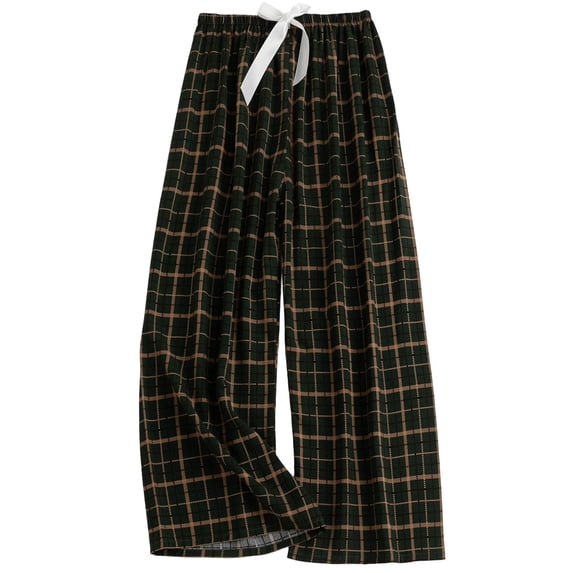 YYDGH Women's Plaid Wide Leg Pants Drawstring Elastic High Waist Lounge Pants Casual Loose Trousers Sleepwear with Pockets Home Daily Loungewear
