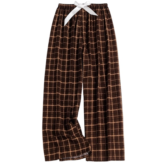 YYDGH Women's Plaid Wide Leg Pants Drawstring Elastic High Waist Lounge Pants Casual Loose Trousers Sleepwear with Pockets Home Daily Loungewear