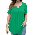 thumbnail image 1 of YYDGH Women's Plus Size Henley V Neck Button Up Tunic Tops Casual Short Sleeve Ruffle Blouse Shirts Green XL, 1 of 5