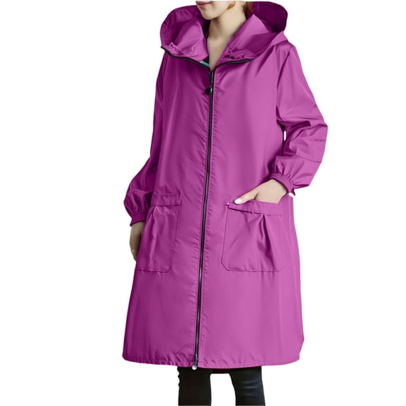 YYDGH Women's Plus Size Long Raincoat Waterproof Oversized Hooded Rain Jacket Lightweight Trench Coats Windbreaker with Pockets