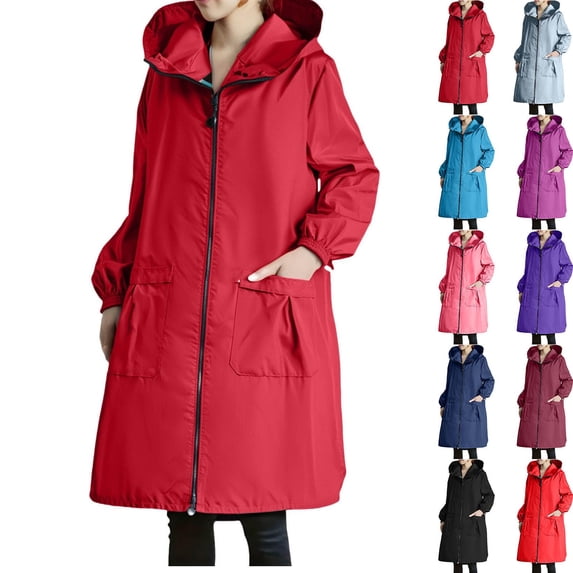 YYDGH Women's Plus Size Long Raincoat Waterproof Oversized Hooded Rain Jacket Lightweight Trench Coats Windbreaker with Pockets