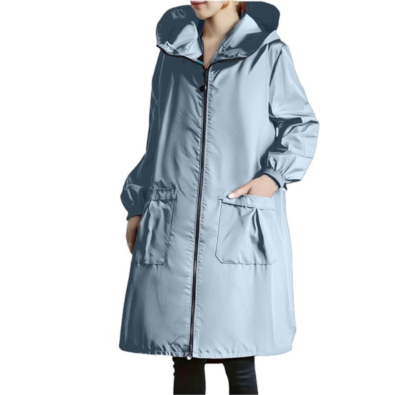 YYDGH Women's Plus Size Long Raincoat Waterproof Oversized Hooded Rain Jacket Lightweight Trench Coats Windbreaker with Pockets