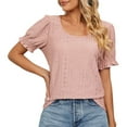 thumbnail image 1 of YYDGH Women's Puff Short Sleeve Tops Loose Blouse Eyelet Crewneck Casual Tops Pink L, 1 of 6